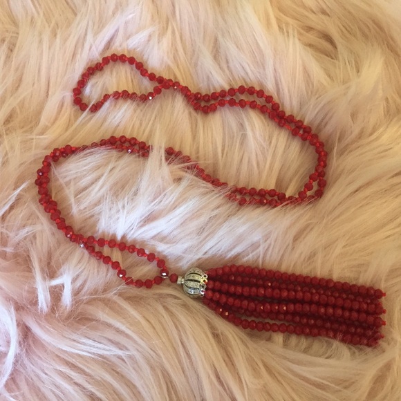 Jewelry - Red Beaded Tassel Necklace